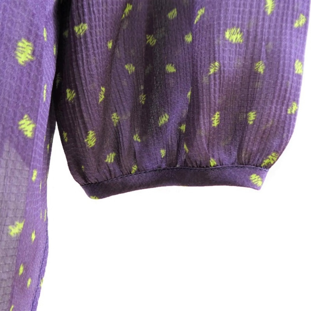 BCBGeneration Blouse V Back Cutout Purple Yellow - Picture 5 of 6